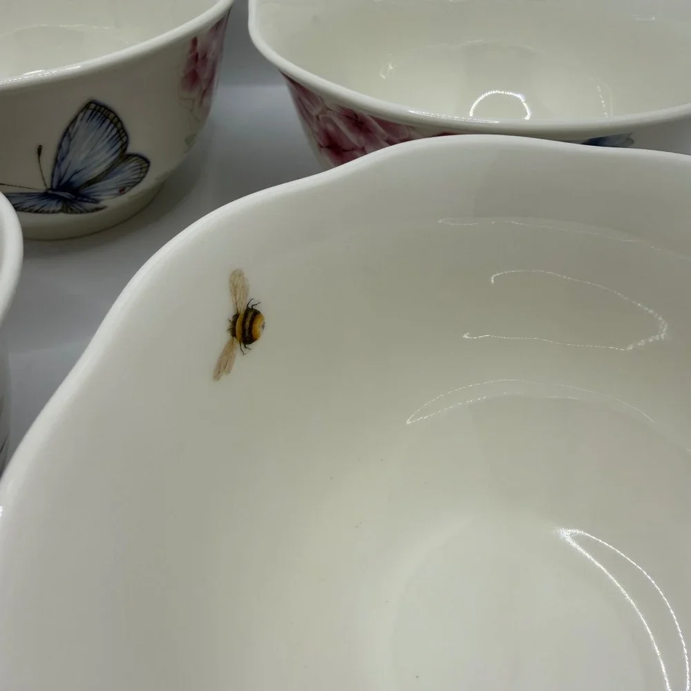 Set of 4 Lenox Butterfly Meadow‎ Hydrangea Bowls Porcelain Floral Butterfly 5.5